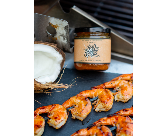 Okanagan jam used as a glaze for shrimp